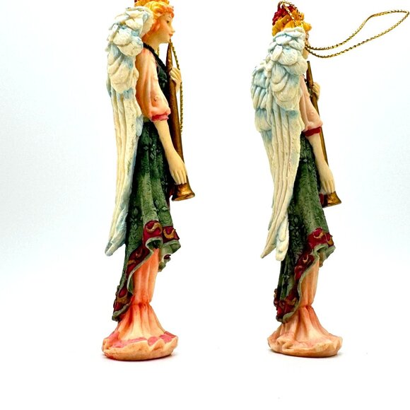 Vtg Ganz Renaissance Angel Figurines Trumpets 5" Resin Christmas Ornaments - Picture 5 of 7